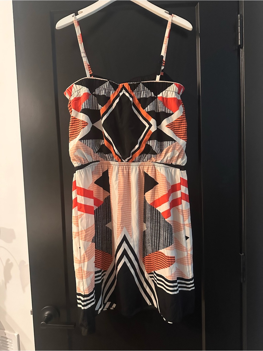 Express Geometric Print Mini Dress in Black, White, Orange, Pink